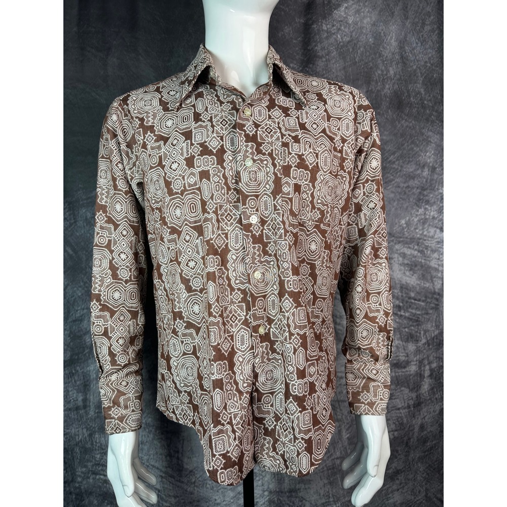 Vintage Marlboro Button Down Dagger Collar Shirt Mens Large Brown Geometric